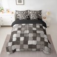 thumbnail image 3 of Homewish Adult Stripe Abstract Twin Bedding Sets 7-Piece, Modern Fashion Buffalo Bedding Comforter Set, Black Grey Square Rectangle Reversible Sheet Sets, Luxury Bedroom Decor, 3 of 8