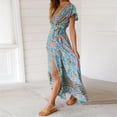 thumbnail image 5 of PENGXIANG Robe Maxi Bohème à Fleurs Imprimées Col en V Manches Courtes Fendue pour Fête à la Plage S-TG, 5 of 5