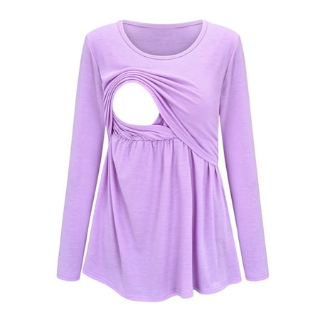 

Womens Maternity Mommy Long Sleeve Solid Color Nursingg T Shirt Top Blouse For Breastfeeding
