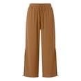 thumbnail image 6 of Levmjia Women's High Waisted Wide Leg Pants with Drawstring Side Pockets Front Slit Flowy Pants Casual Yoga Lounge Trousers for Summer, 6 of 6