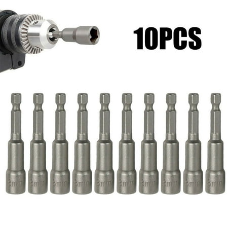 

QXKE 10Pcs 8 mm Magnetic Tech Screw Driver Tek Bit Drill Nut Setter Roofing Cladding
