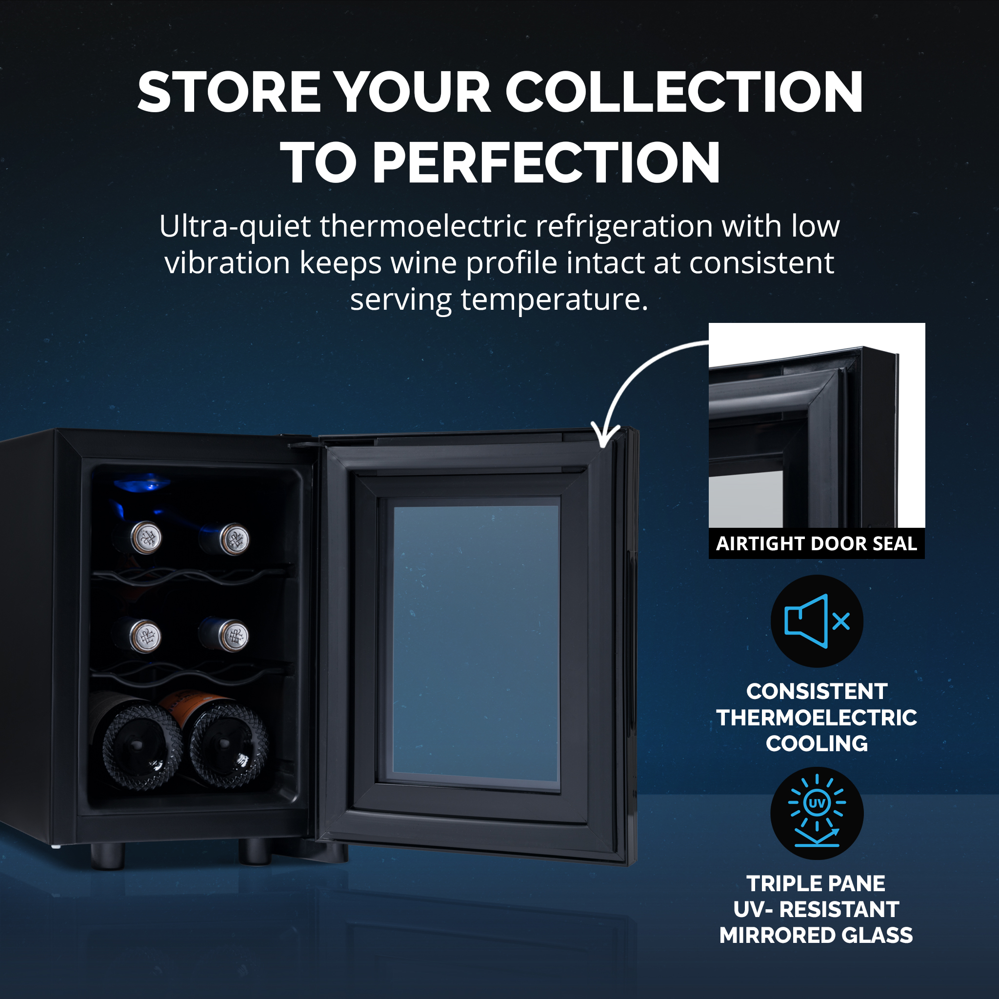 Newair Shadow-T Series Wine Cooler Refrigerator, 6 Bottle Countertop Mirrored Compact Wine Cellar, Small Freestanding Glass Door Wine Fridge