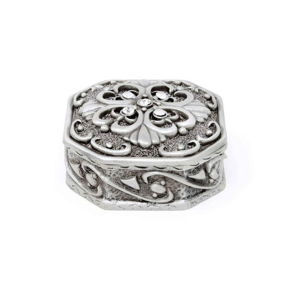 Supreme Housewares Vintage Octagon with Crystal Glass Pewter Jewelry Trinket Box