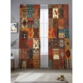 thumbnail image 2 of Boho Vintage Sheer Curtains 84 Inch Length 2 Panels Set, Brown Ethnic Middle Century Geometric Voile Window Treatment Rod Pocket Curtains Sheers Drapes for Bedroom/Living Room/Kitchen 52"x84"x2, 2 of 7