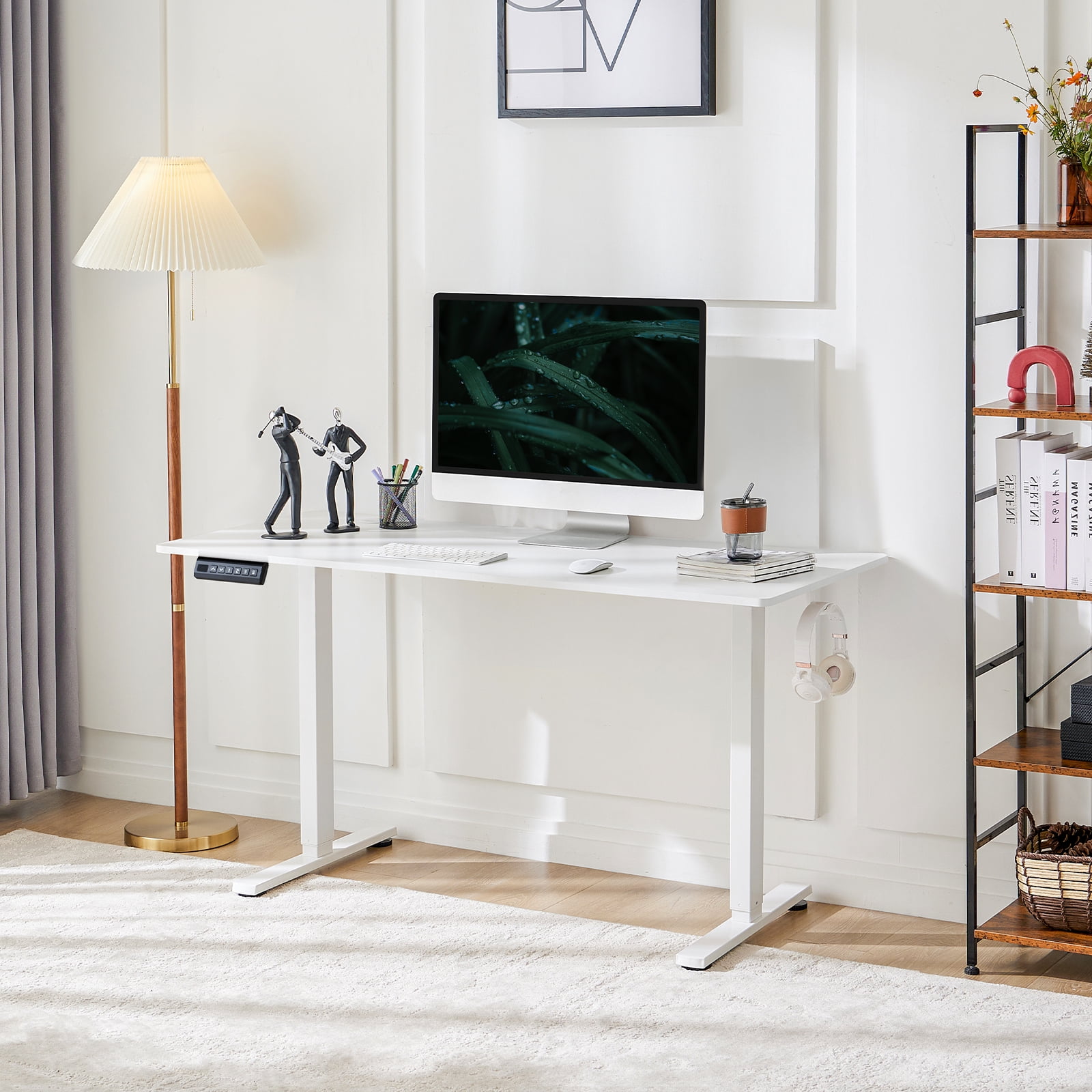 MCQ Electric Adjustable Height Standing Desk with 2 Splice Board for Home, 40 x 24 inch, White
