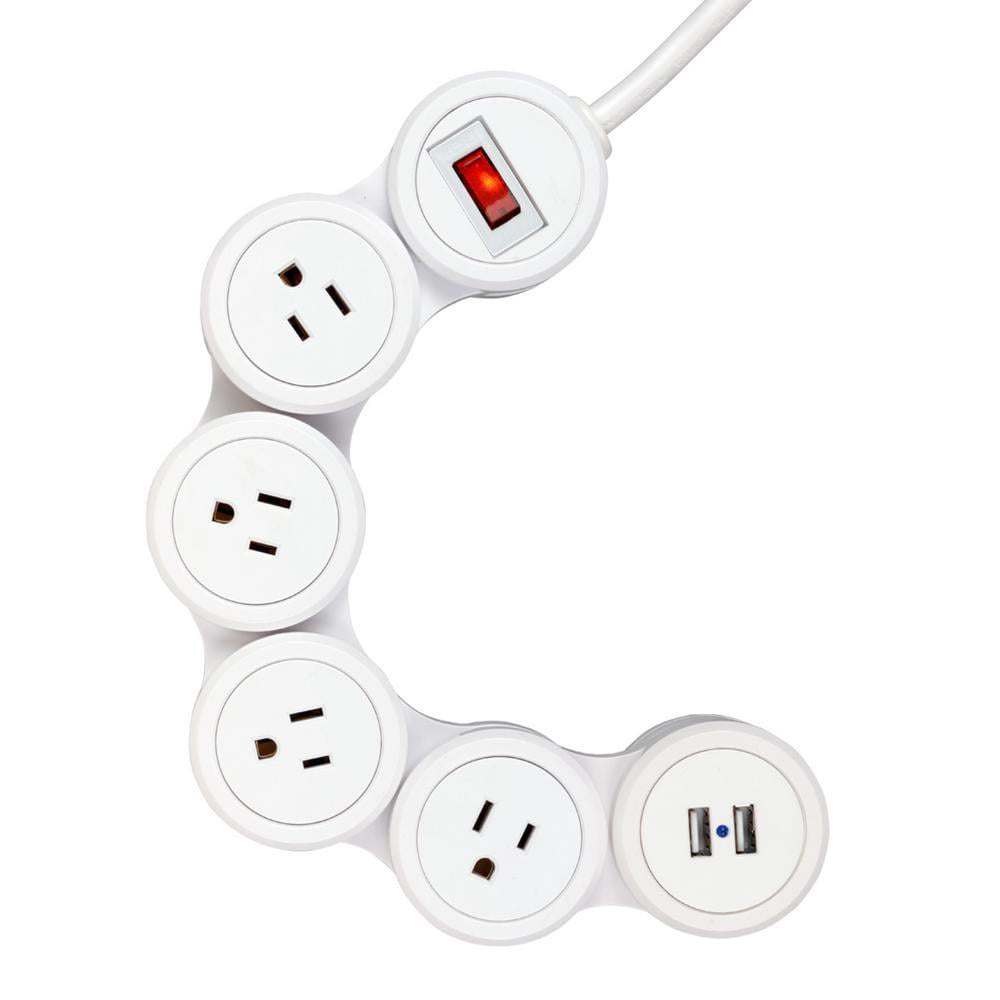 Quirky Pivoting Power Extension Strip 2 USB outlets and 3 Power Sockets 