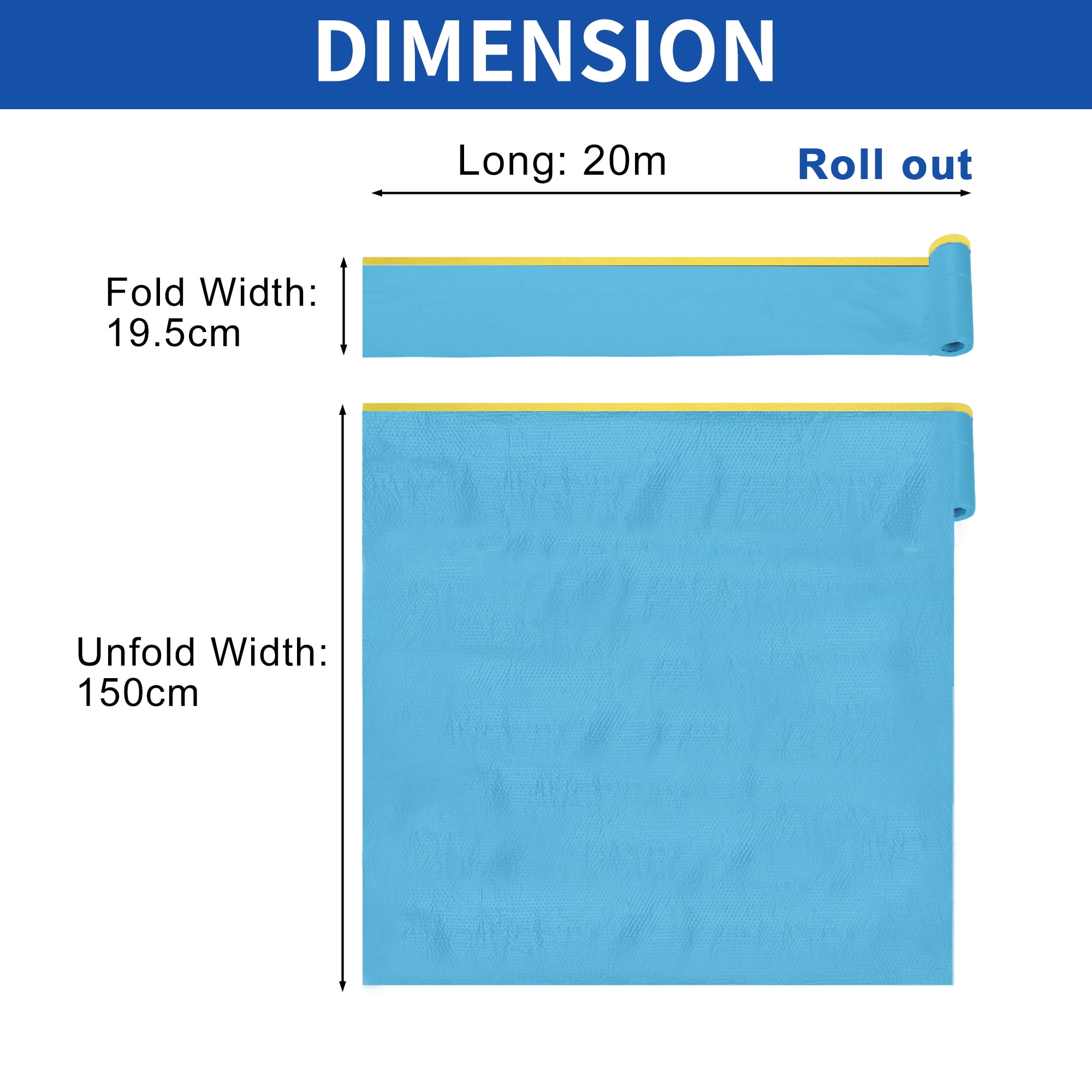 Unique Bargains Masking Paper with Tape 2000x55cm / 65.62ftx21.65" 1 Set Pre-Taped Paper Film Kit Blue Yellow