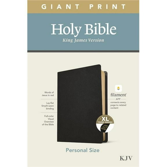 Tyndale House Publishers 262826 KJV Personal Size Giant Print Bible, Black Genuine Leather Indexed