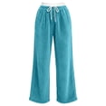 thumbnail image 5 of Tqcoqu Women's Contrast Waist Fuzzy Fleece Wide Leg Pants Drawstring Elastic Waist with Pockets Warm Casual Long Trousers, 5 of 7