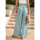 thumbnail image 3 of Pantalones de mujer Cintura alta Correa Cintura Recta Pierna ancha Pantalones de color puro para verano, 3 of 8