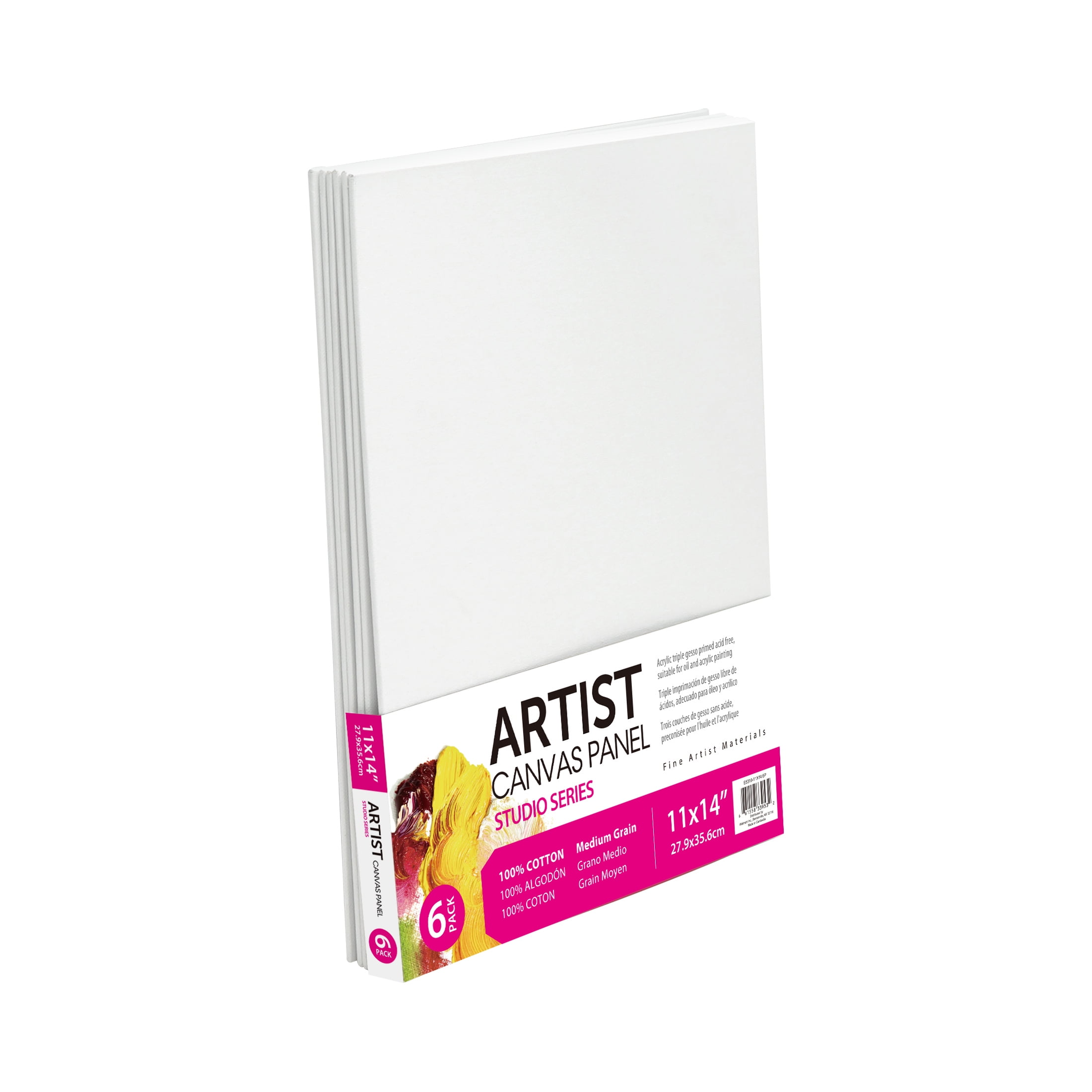 (2 pack) Studio Canvas Panel, 100% Cotton Acid Free White Canvas, 11"X14", 6 Pieces, Academic Canvas, Great Chioce for Beginners and Hobbyists of All Skill Levels.