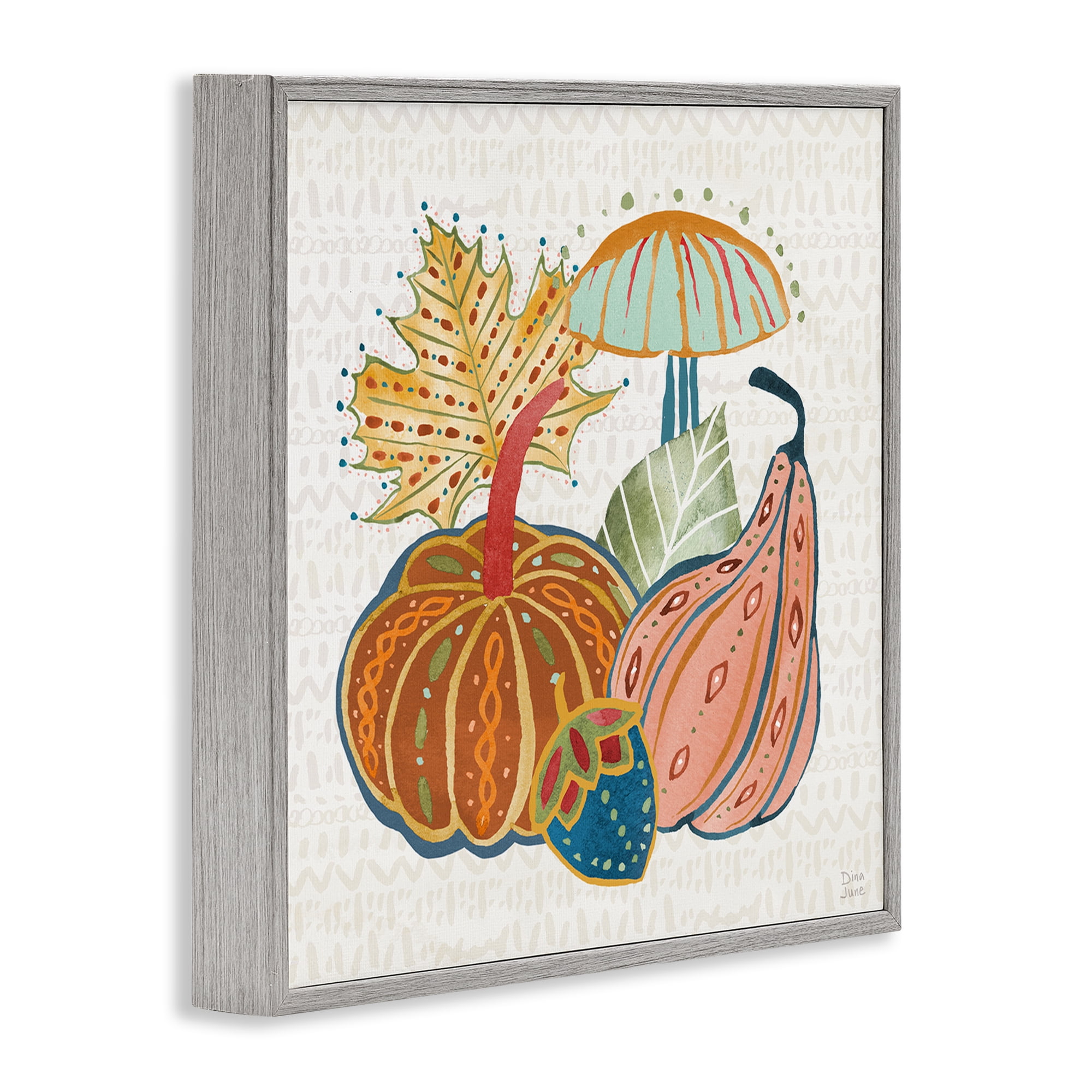 Stupell Industries Harvest Whimsy Gourds Holiday Painting Gray Framed Art Prints Wall Art, 12 x 12