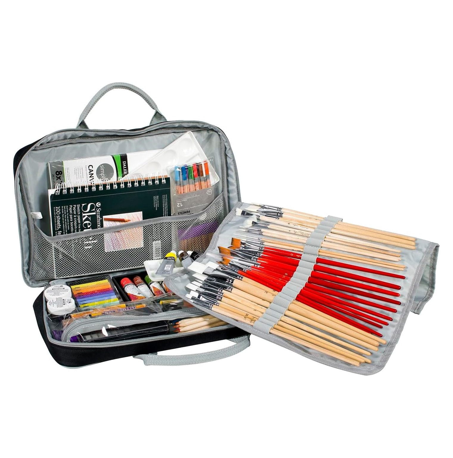 Art Case Portable Organizer – Deluxe Art Supply Case with Brush Holder – Black Fabric Art Supply Storage for Painting, Drawing, Markers – 15x9.5x3 Inches