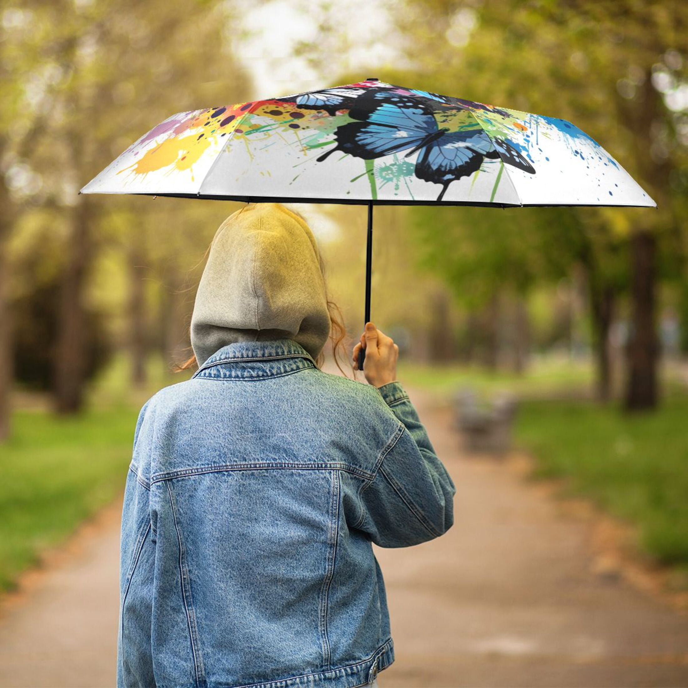 Colorful Beautiful Butterflies Compact Sun Umbrella Windproof Travel Umbrellas for Rain Strong Portable UV Protection