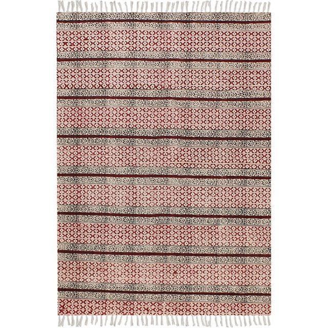 Casavani Dhurrie en Coton Indien Kilim Extérieur, Rouge 4x4 Pieds