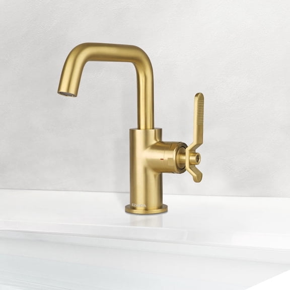 EZANDA Single-Handle Bathroom Faucet with Drain Assembly, Brushed Gold