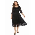thumbnail image 5 of Womens Floral Lace Plus Size Midi Dress Scooped Neckline Cocktail Party Dresses Black XXL, 5 of 6