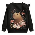 thumbnail image 6 of Xixirimido Capybara Floral Black Print Girls Toddler Sweatshirt Long Sleeve Ruffle Shoulder Pullover Sweater Graphic Crewneck Top Cozy Fall Winter Clothes, for 4-5T, 6 of 7