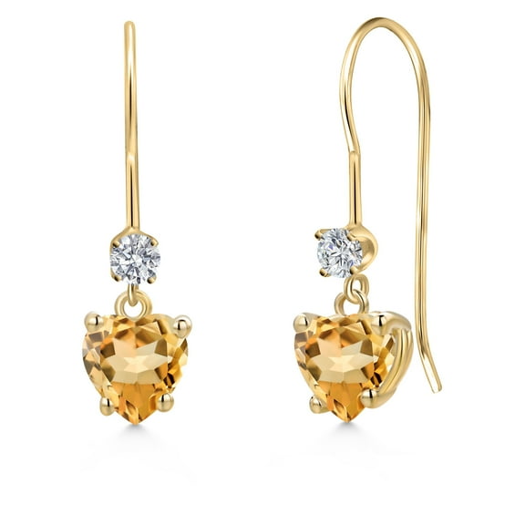 Gem Stone King 14K Yellow Gold Yellow Citrine and Lab Grown Diamond Earrings for Women | 1.05 Cttw | Gemstone November Birthstone | Heart Shape 5MM