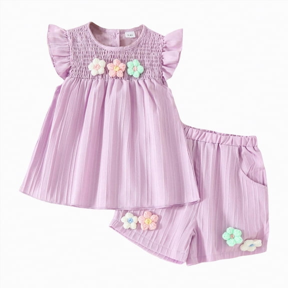 Leey-World Toddler Girls Clothes 1T 2T 3T 4T 5T Summer Outfits Baby Kids Short Sleeve T-Shirt Tops & Shorts Sets(Purple,18-24 Months)