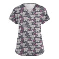 thumbnail image 2 of Junboys Scrubs for Women Short Sleeve - Cartoon Print V-Neck T-Shirt with Slits, Womens Scrub Tops with Patch Pockets, Cozy Fit Scrubs,Dark Gray 5XL, 2 of 6
