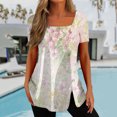 thumbnail image 2 of Taqqpue Womens Tunic Tops Square Neck Side Split Button T Shirts Casual Short Sleeve Floral Print Summer Tees Comfortable Tunic Shirts Flare Blouses Tops for Women, 2 of 5
