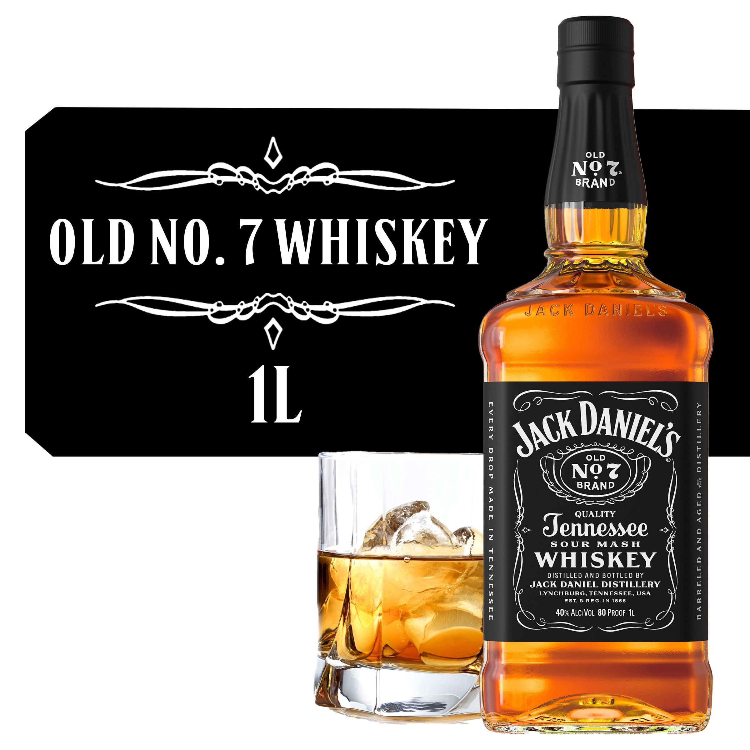 Jack Daniel's, Tennessee Whiskey, 1 L Bottle, Old No. 7 40% ABV