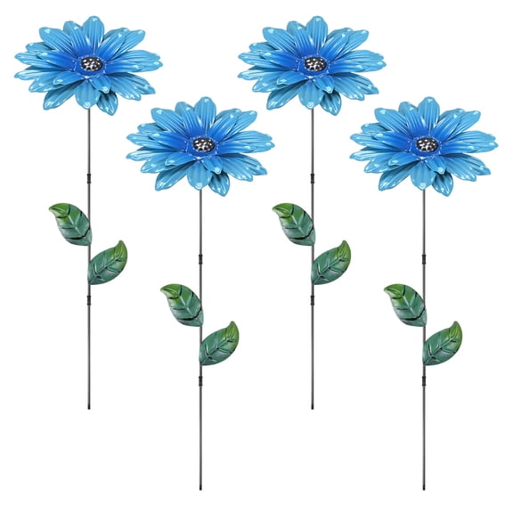 Uxcell 4 Pack Large Flower Garden Decor Stakes, 13 Inch Waterproof Metal Garden Stakes Decorative for Indoor/Outdoor [Blue]