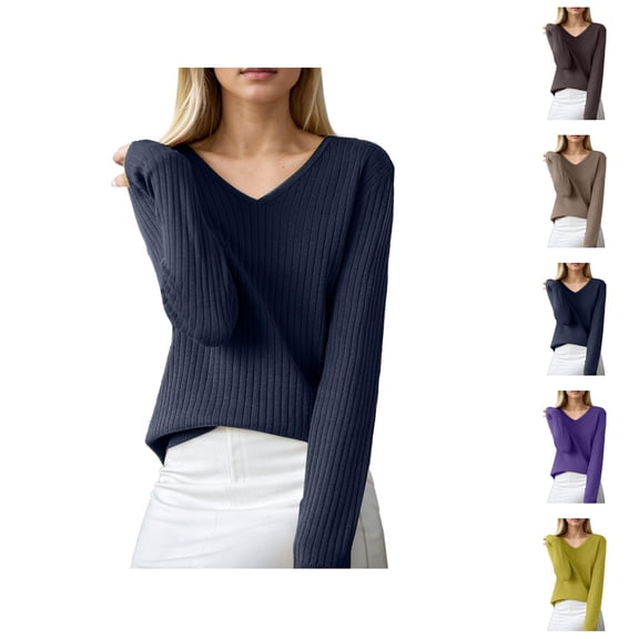 Sweaters for Women, V Neck Sweaters for Women, Ribbed Knit Long Sleeve Tunic, Soft Pullover for Fall 2025