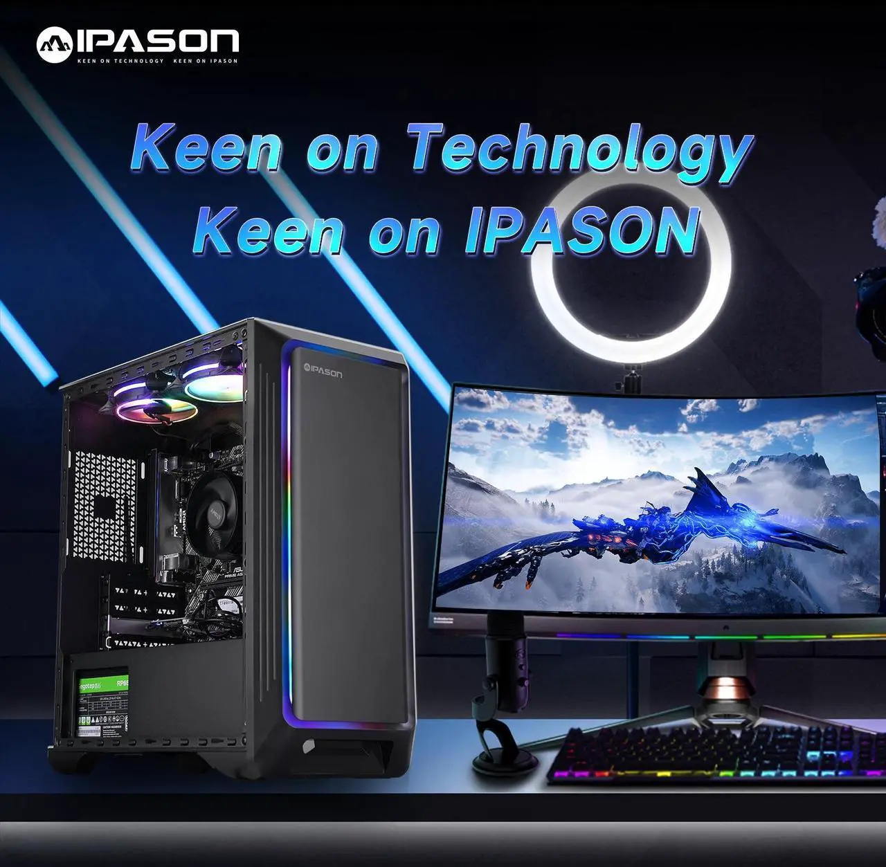 IPASON Gaming Desktop PC, AMD Ryzen 5 5600G, 16GB DDR4 3200MHz, 1TB NVMe SSD, Windows 11 Home, 550W PSU, Built-in WiFi, Performance Gaming Computer Tower