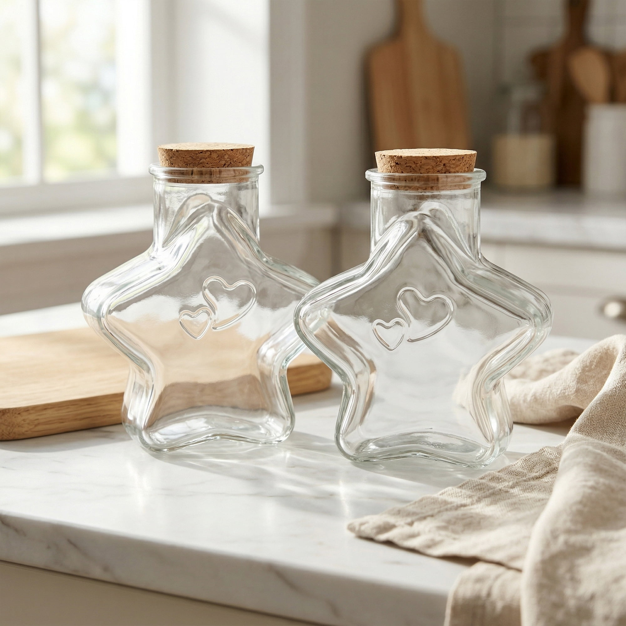 Unique Bargains 2pcs Vintage Glass Jars Storage Bottles Star Shaped 4.6"L x 3"W x 5.4"H