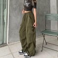 thumbnail image 4 of Hpapadks Womens Pants Wide Leg Solid Baggy Cargo Pant with Drawstring Hop Streetwear Slacks for Women Green XXXXL, 4 of 7