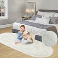 thumbnail image 5 of CozyDesg Oval Area Rugs,Ultra Soft Modern Throw Rugs for Bedroom，Small Area Rugs,2.6*5.3ft Shag Fluffy Carpet for Bedside Home Decor,Beige White, 5 of 8