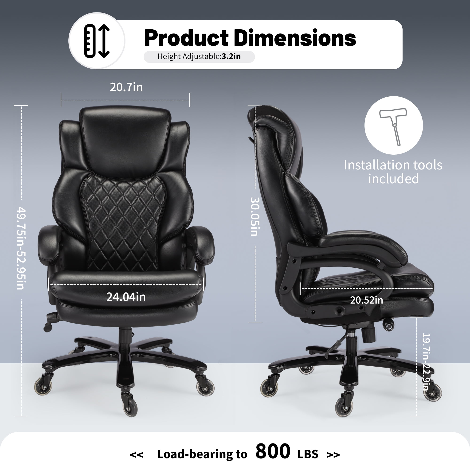 Heavy Duty Big and Tall Office Chair, Executive Chair with Adjustable Headrest, High Back Extra Wide Seat, Large Computer Desk Chair for Home Office