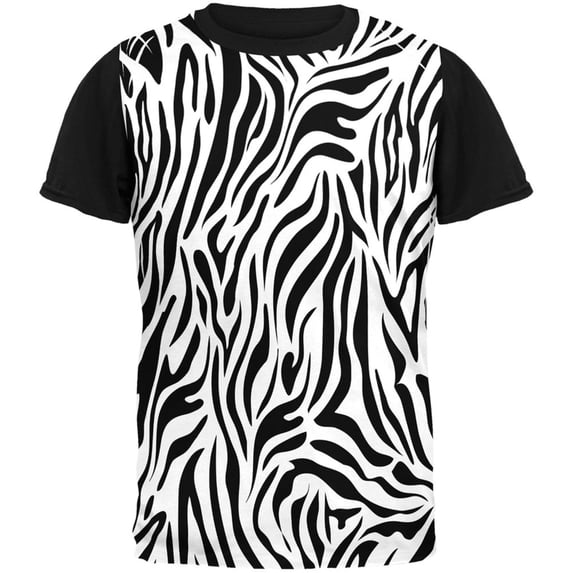 Zebra Print White Adult Black Back T-Shirt