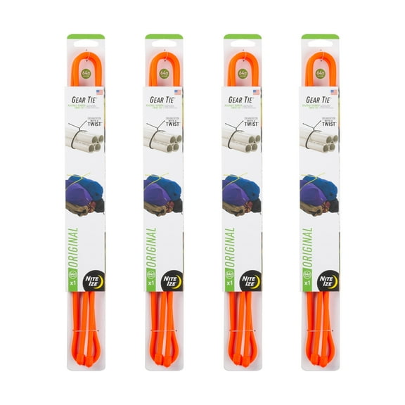 Nite Ize Gear Tie Reusable Rubber Twist Tie - Bendable Rubber Ties for Indoor & Outdoor Use - Reusable Multipurpose Twist Ties for Organizing & More - 64", Bright Orange (4 Pack)