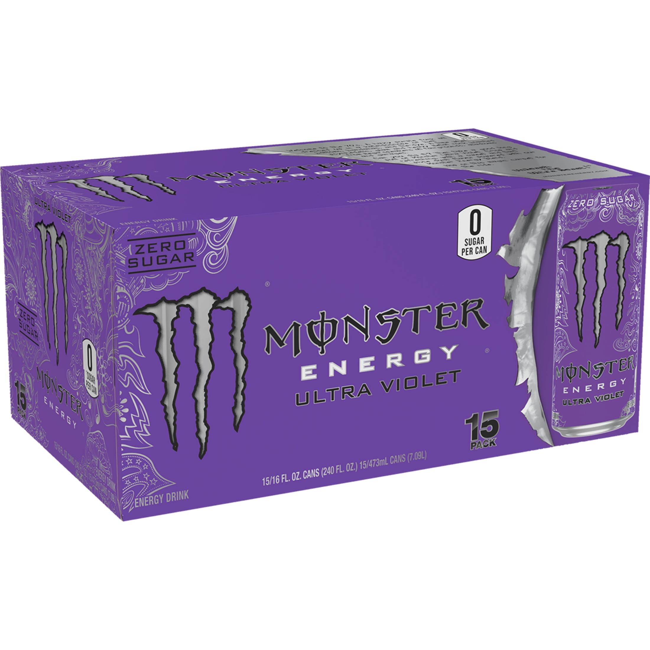 Monster Energy Ultra Violet Energy Drink, Zero Sugar, 15-Pack, 16 Oz Cans