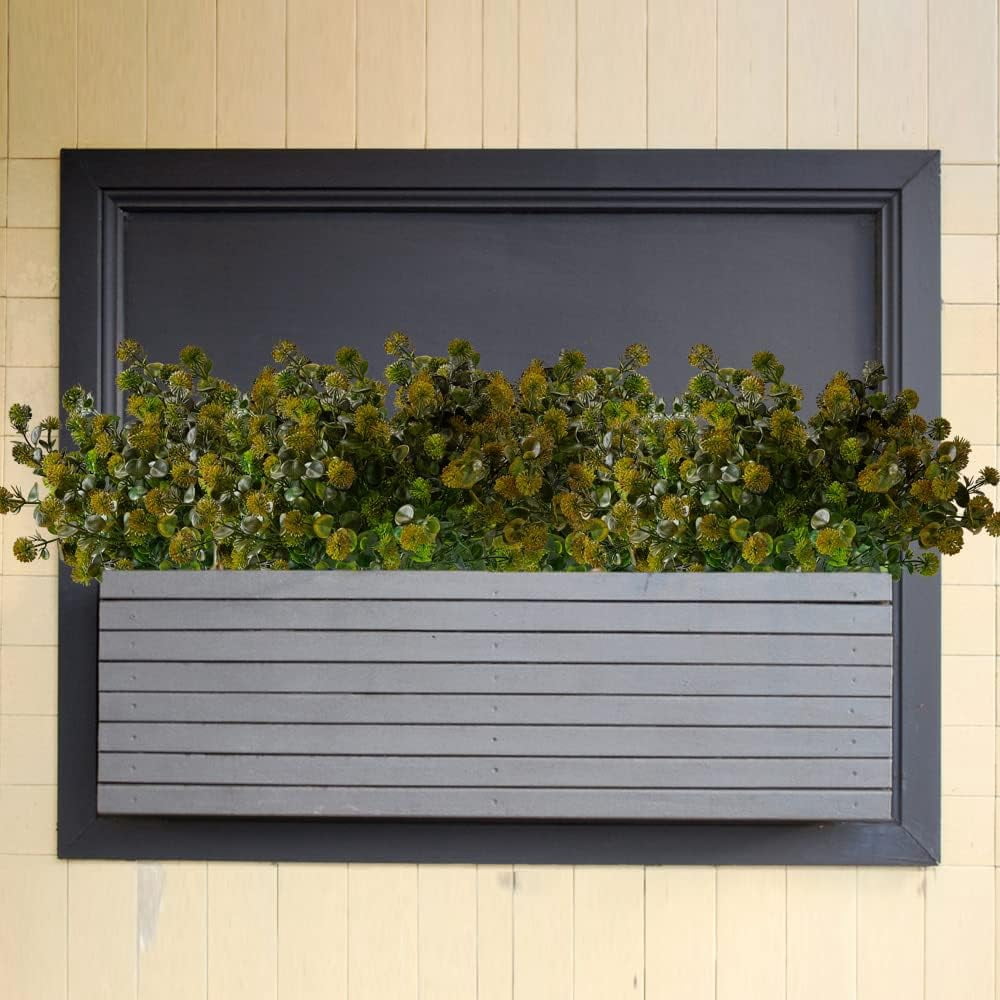 6 Bundles Artificial Eucalyptus Flowers, Fake Artificial Greenery UV Resistant No Fade Faux Plastic Plants for Wedding Bridle Bouquet Outdoor Home Garden Kitchen Office Table Vase(Brown)