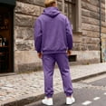 thumbnail image 5 of Dwelliawo Men's Tracksuits 2 Piece Set Solid Color Sweat Pullover Hoodies Joggers Sport Pants Set Casual Winter Suits with Pockets Purple L, 5 of 8