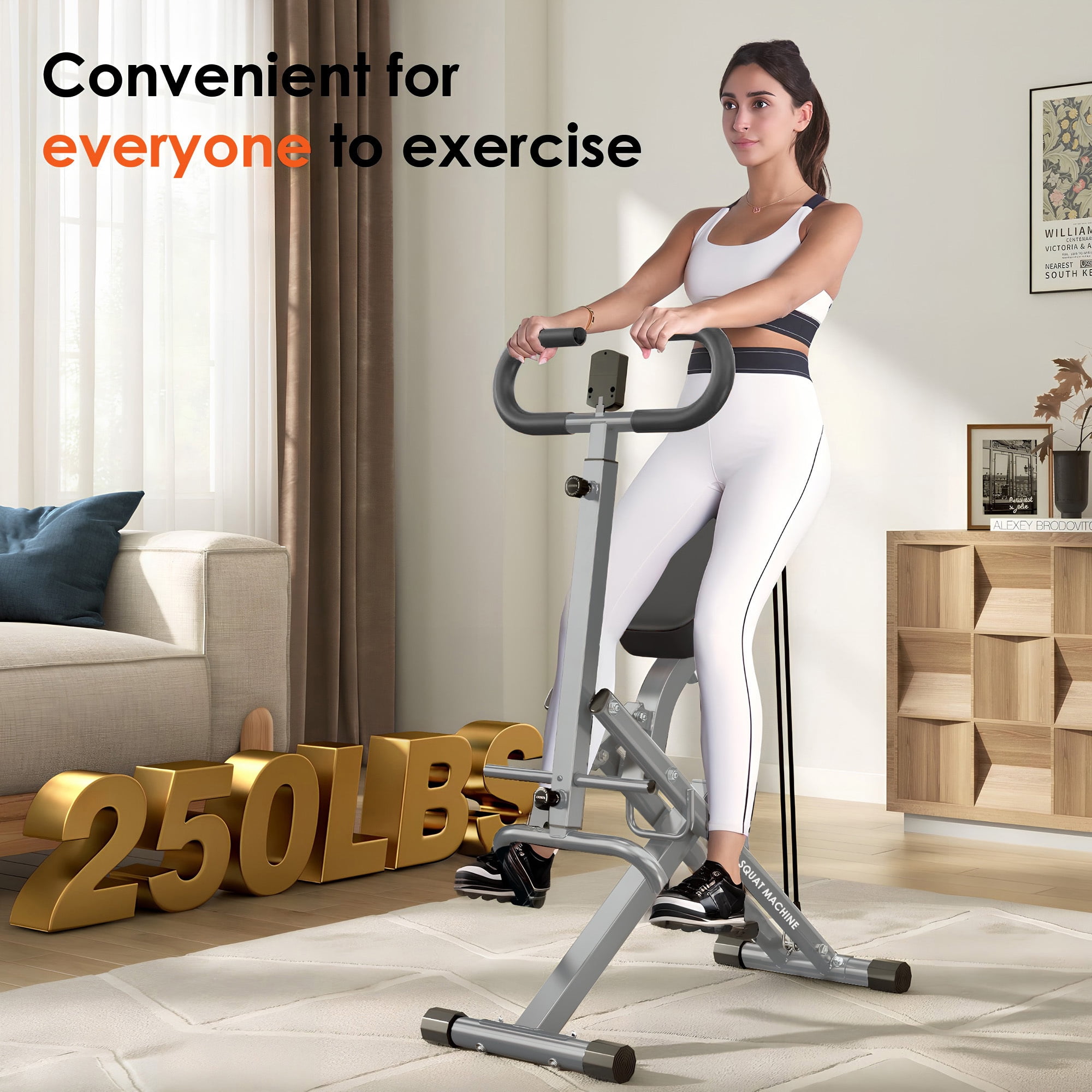 Soges Squat Machine for Home Gym, Foldable Squat Assist Trainer for Glutes Workout, Squat Rowing Machine with Adjustable Resistance and Optional Full Motion, Squat machine for Women, Black & Silver