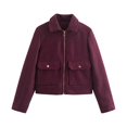 thumbnail image 4 of Women Cropped Bomber Jacket Button Down Varsity Shacket with Pockets Lapel Neck Long Sleeve Full Zip Casual Coat, 4 of 7