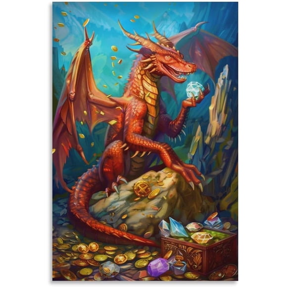 Anime Treasure Greedy Red Dragon Fantasy Poster Canvas Wall Art Aesthetic Posters & Prints Wall Decor for Bedroom Living Room Paintings Pictures Wall Decor Framed Unframed 12x18inch(30x45cm)