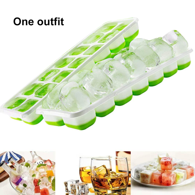 Bandeja de hielo de silicona, caja de hielo de verano con tapa, cubitos de hielo, bandeja de hielo de 14 rejillas, molde para hacer hielo, protección del medio ambiente y salud Adepaton 2033761-1
