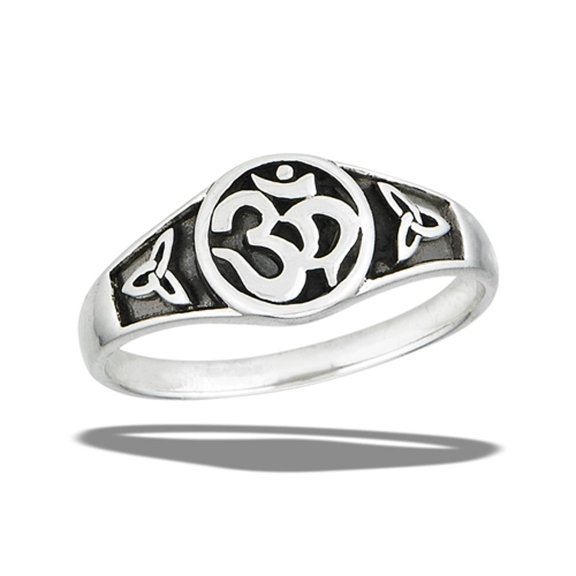 Classic Oxidized Om Ring .925 Sterling Silver Celtic Triquetras Band Jewelry Female Male Size 11