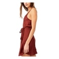 thumbnail image 3 of FREE PEOPLE Womens Brown Tie Spaghetti Strap Surplice Neckline Mini Evening Wrap Dress M, 3 of 4