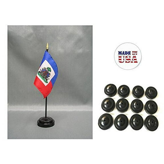 Box of 12 Haiti 4"x6" Miniature Desk & Table Flags Includes 12 Flag Stands & 12 Haitian Small Mini Stick Flags
