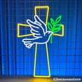 thumbnail image 2 of Glowneon Cross Dove Bird Neon Sign, Cross Pigeon LED Sign, Cross Neon Light, Peace On Earth, 2 of 4