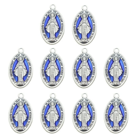 YIEMEEN 10 Pieces Oval Medal Blessed Virgin Charm Pendant for Chain Necklace