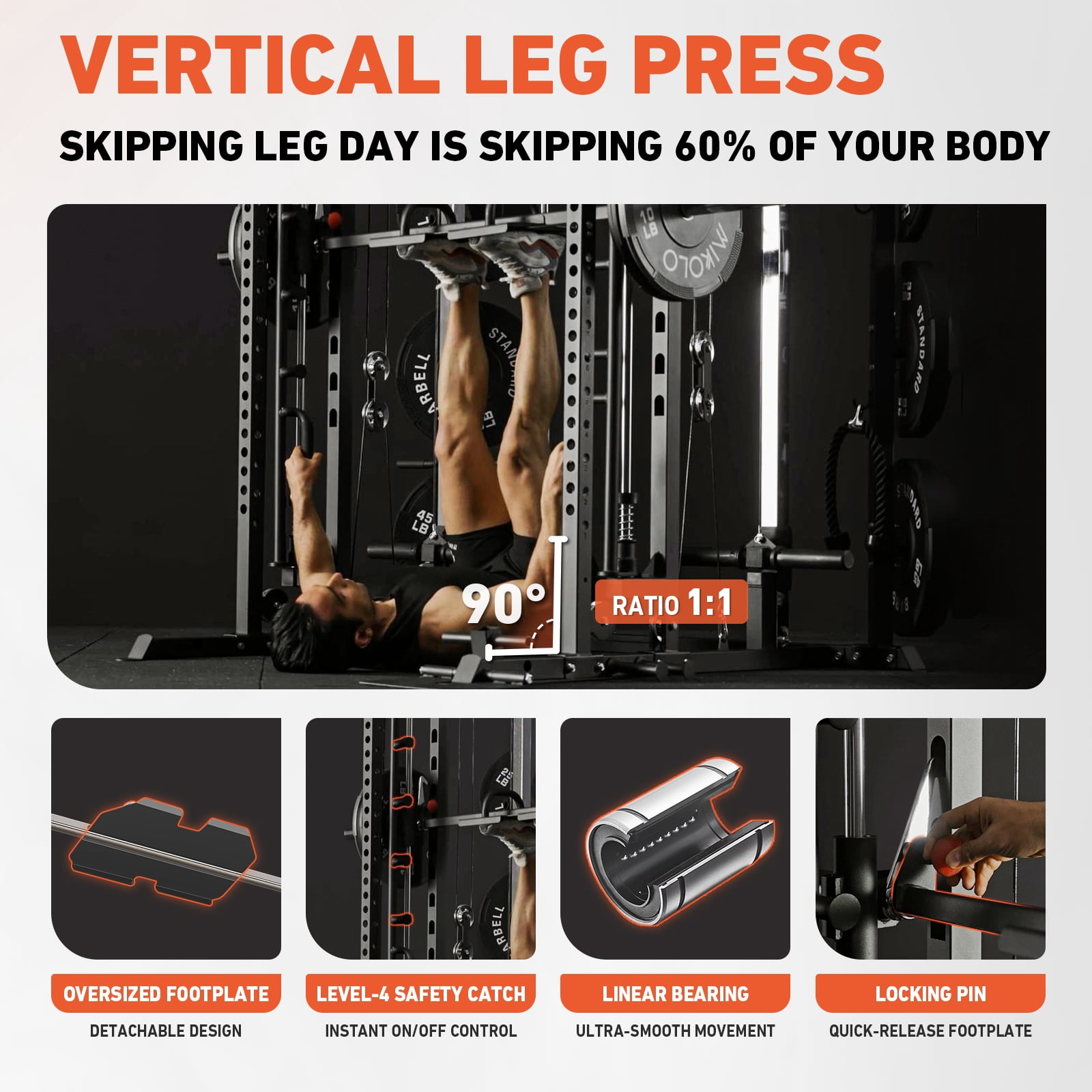 Mikolo Smith Machine, All-in-One Power Rack Cage with Vertical Leg Press, 2000LBS Power Cage Squat Rack with Smith Bar, Dual Pulley Cable Crossover System for Home Gym with Adjustable Dumbbells
