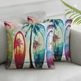 thumbnail image 3 of Tropical Decorative Throw Pillow Case Palm Trees Birds Seagulls Pattern Silhouette Surfboards Seascape, Cushion Cover for Couch Living Room Car,  Pale Yellow Fuchsia, 3 of 7